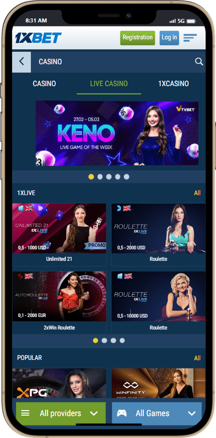 1Xbet’s live casino app
