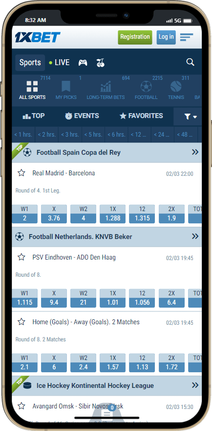 Sports Betting on 1Xbet App